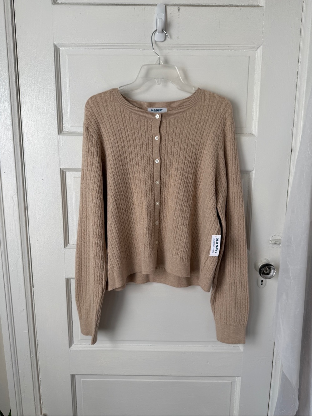 Old Navy So Soft Crew Neck Cable Knit Cardigan Sweater Oatmeal Heather NWT XL